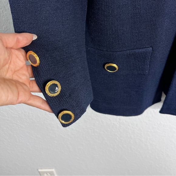 St. John Jacket Womens 10 Cardigan Open Front Santana Knit Navy Blue L - Picture 3 of 7